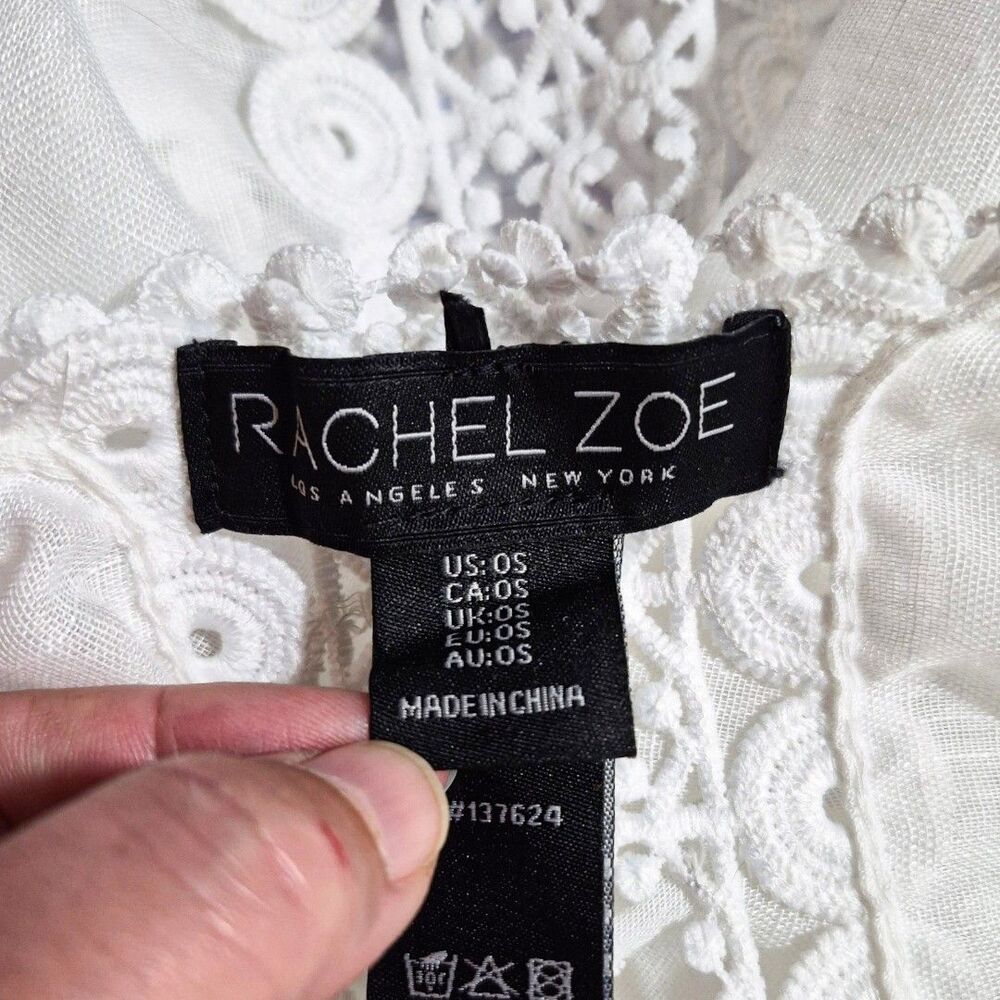Rachel Zoe O/S White Crochet Lace Coastal Flowy Cover Up Tassel Tie Sheer Kimono - Picture 8 of 10